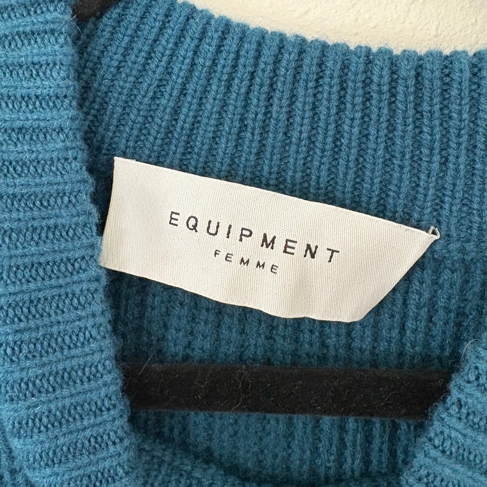 Equipment Femme Amira Sweater Deep Lagoon Blue Fringe Chunky Knit Wool Cashmere - Picture 5 of 8